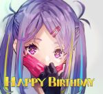  1girl gloves happy_birthday heaven_burns_red ishii_iroha mask multicolored_hair purple_hair side_ahoge solo streaked_hair twintails violet_eyes yuugen 