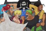 anger_vein angry brook_(one_piece) car driving franky_(one_piece) multiple_boys one_piece roronoa_zoro sanji_(one_piece) sharp_teeth usopp vehicle_interior