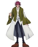  1boy brown_footwear carpaccio_luo-yang collared_shirt facial_mark full_body highres jewelry long_sleeves mashle necktie official_art redhead ring robe shirt solo spiky_hair tachi-e white_shirt wide_sleeves 