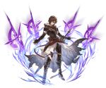  1boy ahoge armor belt bishounen boots breastplate brown_hair cape energy_sword expressionless fingerless_gloves floating floating_cape floating_object floating_sword floating_weapon full_body gloves gold_trim granblue_fantasy hair_between_eyes high_heel_boots high_heels hood hood_down minaba_hideo official_art red_eyes sandalphon_(granblue_fantasy) scabbard sheath sword tachi-e transparent_background weapon white_cape 