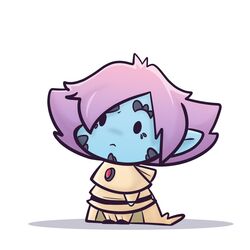  1boy blue_scales blue_skin chibi chibi_only closed_mouth colored_skin english_commentary highres male_focus nunuestandar purple_hair robe scales shadow simple_background slayers solo solo_focus standing white_background white_robe zelgadiss_graywords 