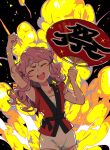  1girl :d aikatsu!_(series) aikatsu_friends! arm_up backlighting bad_id bad_twitter_id chono_maika closed_eyes cowboy_shot explosion hand_fan hand_up happi highres holding holding_fan jacket japanese_clothes long_hair open_mouth paper_fan pink_hair red_jacket shiontaso short_sleeves smile standing sweat uchiwa 