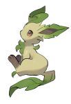  animal_focus blush brown_eyes closed_mouth from_side full_body leaf leafeon looking_up no_humans plant_hair pokemon pokemon_(creature) simple_background sitting solo white_background yumeminoideyu2 