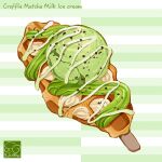  artist_logo artist_name croffle food food_focus highres ice_cream matcha_(food) no_humans original popsicle waffle yuki00yo 