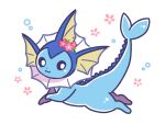  :3 animal_focus black_eyes bright_pupils bubble closed_mouth colored_lineart commentary_request fins flower from_side full_body hair_flower hair_ornament keriage no_humans pink_flower pokemon pokemon_(creature) simple_background smile solo vaporeon white_background white_pupils 