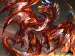  claws commentary_request dragon fantasy fire glowing glowing_eye horns masaki_(monster) no_humans original pixiv_fantasia pixiv_fantasia_mountain_of_heaven scales sharp_teeth tail teeth western_dragon wings 