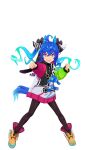  1girl @_@ ahoge animal_ears aqua_hair bad_link black_bodysuit blue_eyes blue_hair bodysuit bodysuit_under_clothes boots bow clenched_hands crossed_bangs drawstring full_body game_model hair_bow heterochromia highres hood hoodie horse_ears horse_girl horse_tail legs_apart long_hair long_sleeves looking_to_the_side multicolored_clothes multicolored_hair multicolored_hoodie open_mouth sharp_teeth sidelocks solo standing striped_bow stuffed_animal stuffed_rabbit stuffed_toy tachi-e tail teeth transparent_background twin_turbo_(umamusume) twintails two-tone_hair umamusume very_long_hair violet_eyes yellow_footwear 