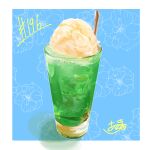  absurdres cup drinking_glass food food_focus highres ice_cream ice_cream_float melon_soda no_humans original spoon takisou_sou 