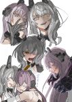  2girls absurdres amehachi88 animal_ears bear_ears blue_eyes crying crying_with_eyes_open grey_hair headgear headphones highres karenina:_scire_(punishing:_gray_raven) karenina_(punishing:_gray_raven) long_hair mechanical_arms mechanical_ears multiple_girls open_mouth pink_eyes pink_hair punishing:_gray_raven rabbit_ears ringed_eyes sleeping tears teddy_(punishing:_gray_raven) teeth twintails upper_teeth_only white_background yellow_eyes zzz 