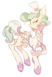  animal animal_focus blue_hair clothed_animal commentary_request eyeshadow frilled_shirt frills full_body hat kodona lolita_fashion makeup my_little_pony my_little_pony:_friendship_is_magic no_humans pony_(animal) purple_eyeshadow rikose sapphire_shores shirt shoes short_hair smile standing tail top_hat white_background white_shirt yellow_eyes 