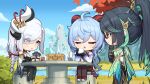  3girls absurdres cavcaz chibi commentary ganyu_(genshin_impact) genshin_impact highres multiple_girls shenhe_(genshin_impact) xianyun_(genshin_impact) 