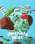  cherry chocolate cookie food food_focus food_name fruit highres ice_cream in_food kirby kirby_(series) miclot mint mint_chocolate no_humans soft_serve wafer_stick 