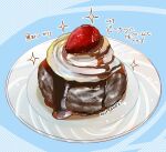  cake chocolate_cake chocolate_syrup food food_focus fruit highres manga_eris no_humans original plate strawberry syrup whipped_cream 