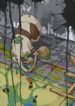  aomon_(yuuji7604) english_commentary highres no_humans paint paint_splatter pokemon pokemon_(creature) smeargle standing tile_floor tiles 