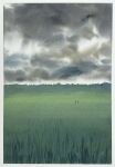  2others clouds cloudy_sky day field forest grass grasslands grey_sky highres horizon mouen_tw multiple_others nature original painting_(medium) sky traditional_media watercolor_(medium) 