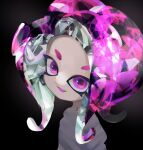  1girl :d black_background koike3582 long_hair looking_at_viewer octoling octoling_girl octoling_player_character open_mouth pink_eyes pink_hair smile solo splatoon_(series) suction_cups tentacle_hair upper_body 