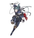  1boy attack bandaged_arm bandages breasts clenched_teeth fire_emblem fire_emblem_fates fire_emblem_heroes glasses grey_eyes grey_hair highres japanese_clothes kunai medium_breasts non-web_source official_art round_eyewear solo teeth v-shaped_eyebrows weapon yukimura_(fire_emblem) 