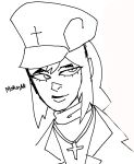  character_name coat cross cross_necklace hat jewelry lifeweb military_uniform morgan_cross necklace non-web_source peaked_cap ponytail sketch space_station_13 uniform 