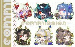  >_o 2boys 4girls arknights bitey_(arknights) black_hair black_jacket black_skin blonde_hair blue_eyes blue_hair braid brother_and_sister brown_eyes brown_hair brown_shirt chibi chinese_commentary chong_yue_(arknights) colored_skin commentary_request commission cropped_torso dragon_girl dragon_horns dragon_tail dress dusk_(arknights) earrings green_hair green_skin grey_hair grimace hair_over_one_eye highres holding_gourd horns jacket jewelry ling_(arknights) looking_at_viewer multicolored_hair multiple_boys multiple_girls necklace necktie nian_(arknights) nitrogen_owo one_eye_closed open_mouth parted_bangs ponytail red_eyes red_necktie red_skin redhead shirt shu_(arknights) siblings smile spoken_squiggle squiggle streaked_hair tail tassel tassel_earrings violet_eyes watermark white_dress white_hair white_shirt yellow_skin zhi_(arknights) 