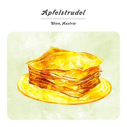  bread dessert food food_focus food_name highres no_humans original painting_(medium) plate still_life strudel_(food) sumomomo traditional_media watercolor_(medium) 