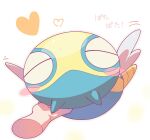  animal_focus blush_stickers closed_mouth disembodied_hand dunsparce flying grey_outline heart highres motion_lines omochi_(omotimotittona3) outline pokemon pokemon_(creature) smile white_wings wings 