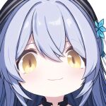  1girl :3 ai-generated closed_mouth looking_at_viewer meme mutsuki_face_(blue_archive) portrait simple_background smile solo white_background yellow_eyes 