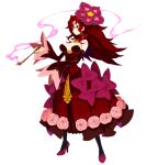  1girl bow breasts detached_sleeves disgaea disgaea_rpg dress earrings eyepatch flower full_body hair_flower hair_ornament high_heels highres holding holding_smoking_pipe jewelry large_breasts long_hair looking_at_viewer majo_to_hyakkihei non-web_source official_art photoshop_(medium) pumps red_dress red_eyes red_footwear redhead smoke smoking smoking_pipe solo strapless strapless_dress thigh-highs transparent_background valentine_(majo_to_hyakkihei) 