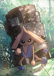  black_eyes bright_pupils claws closed_mouth forest hitmontop horns leaf nature no_humans pillar pokemon pokemon_(creature) pokemon_colosseum single_horn smile tail tiles white_pupils zeroartwo 