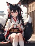  ai-generated animal_ears black_hair fox_ears japanese_clothe non-web_source red_eyes 