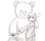  ? bear_paws faust_(project_moon) highres hugging_object large_teddy_bear limbus_company long_sleeves mirrordmjm project_moon short_hair simple_background stuffed_toy sweater white_background white_hair 