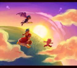 4boys antenna_hair armor bandana bandana_waddle_dee beanie beard_stubble belt black_eyes blue_bandana blue_bodysuit blue_eyes blue_hair bodysuit boots brown_belt brown_eyes brown_hair brown_pants chest_sarashi child closed_mouth clouds covered_mouth demon_wings determined facial_hair fingerless_gloves flying from_side full_body fur-trimmed_robe fur-trimmed_sleeves fur_trim galaxia_(sword) gloves gradient_sky greaves grey_mask hat holding holding_sword holding_weapon hood hood_down hooded_bodysuit jacket king_dedede kirby kirby's_return_to_dream_land kirby_(series) knee_boots letterboxed long_sleeves male_focus mato_(mozu_hayanie) messy_hair meta_knight multicolored_clothes multicolored_jacket multiple_boys no_mouth ocean orange_gloves orange_jacket outstretched_arms pants pauldrons personification pink_bodysuit pink_gloves pink_hair pink_sky polearm pom_pom_(clothes) pom_pom_beanie purple_footwear purple_sky purple_wings red_footwear red_hat red_ribbon red_robe red_sash ribbon robe romper sabaton sarashi sash scenery short_hair short_sleeves shoulder_armor sitting_on_shoulder sky sleeves_past_wrists smile solid_oval_eyes spear star_(symbol) stubble sun sunset sword thick_eyebrows triangle_print turtleneck turtleneck_jacket two-tone_jacket v-shaped_eyebrows weapon weapon_on_back white_gloves white_jacket white_pants wings yellow_eyes yellow_footwear 