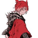  1boy animal_ears cat_ears cat_tail closed_mouth crystal_exarch dated final_fantasy final_fantasy_xiv from_side g&#039;raha_tia itowo_(itowc) looking_at_viewer looking_to_the_side male_focus miqo&#039;te red_eyes redhead simple_background smile solo tail upper_body white_background 