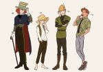  4boys belt boots br&#039;er_fox_(disney) brown_belt brown_footwear brown_vest candy cane collared_shirt food green_hat green_shirt green_tunic grey_pants hair_between_eyes hand_in_pocket hat hat_feather height highres holding holding_candy holding_food holding_lollipop honest_john_(disney) humanization lollipop long_sleeves looking_at_viewer multiple_boys necktie nick_wilde one_eye_closed orange_hair pants pinocchio_(disney) redhead robin_hood_(disney) robin_hood_(disney)_(character) shaped_lollipop shirt smile song_of_the_south species_connection striped_necktie top_hat uochandayo vest white_shirt yellow_hat zootopia 
