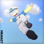 blurry_background cap clouds male matsuno_jyushimatsu mkaiast osomatsu-san pants shirt shoes sky sportswear sunlight