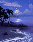  beach clouds commentary english_commentary full_moon jubilee_(8pxl) moon mountainous_horizon night night_sky no_humans ocean original outdoors palm_tree pixel_art rock scenery silhouette sky tree water 