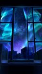  absurdres aurora building city cityscape commentary_request highres indoors night night_sky no_humans original scenery sky skyscraper smile_(qd4nsvik) star_(sky) starry_sky window 