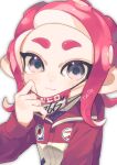  1girl grey_eyes highres long_sleeves mask mouth_mask octoling_girl octoling_player_character redhead sahata_saba short_hair simple_background solo splatoon_(series) splatoon_3 tentacle_hair upper_body white_background 
