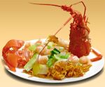  brown_background food food_focus food_request lobster no_humans noodles original plate realistic simple_background toshi_(hokkaido2015) 