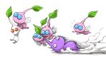  black_eyes blue_eyes carrying carrying_person colored_skin commentary_request flying flying_sweatdrops insect_wings leaf motion_blur motion_lines naru_(wish_field) no_humans no_mouth outstretched_arms pikmin_(creature) pikmin_(series) pink_skin purple_hair purple_pikmin purple_skin red_eyes short_hair smoke solid_circle_eyes speed_lines very_short_hair white_background white_pikmin white_skin wide-eyed winged_pikmin wings 