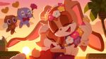  1boy 2girls animal_ears big_the_cat cat_ears chao_(sonic) cheese_(sonic) chocola_(sonic) closed_eyes commentary_request cream_the_rabbit fishing_rod flower flower_necklace furry furry_female gloves head_wreath heart holding holding_fishing_rod holding_flower hug mother&#039;s_day mother_and_daughter multiple_girls palm_tree rabbit_ears rabbit_tail smile sonic_(series) sonic_advance_2 sunset tail tree uno_yuuji vanilla_the_rabbit white_gloves 