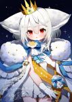  :&lt; animal_ear_fluff animal_ears ascot black_background blue_bow blue_ribbon blue_sash blush bow bowtie coat coat_on_shoulders commission cowboy_shot crown flower fox_ears fox_girl fox_tail frilled_vest frills fur-trimmed_coat fur_trim gloves grey_hair hair_between_eyes hair_bow hair_ornament hair_ribbon hair_scrunchie hand_on_own_chest high_collar highres large_ears large_tail light long_hair looking_at_viewer low_twintails meda_cha original parted_lips red_eyes ribbon rose sakurada_shiro_(hy_plus) sakurada_shiro_(royal)_(hy_plus) sash scrunchie shadow shoulder_sash signature single_bare_leg skeb_commission standing star_(symbol) straight-on tail thank_you twintails very_long_hair vest white_coat white_flower white_gloves white_hair white_rose white_unitard zettai_ryouiki 