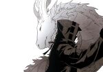  1other ambiguous_gender animalization arknights arms_up chong_yue_(arknights) commentary_request doctor_(arknights) dragon eastern_dragon greyscale highres hood hood_up hug korean_commentary long_sleeves monochrome nills simple_background solo upper_body white_background 