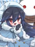  1girl black_gloves black_hair blue_hair blush fang fur_trim gloves goku_fubukihime long_hair looking_at_viewer multicolored_hair open_mouth red_eyes scarf snowman solo tabana twitter_username two-tone_hair unmoving_pattern youkai_(youkai_watch) youkai_watch 