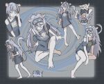  animal_ears asymmetrical_hair bare_shoulders barefoot budgetenemy clauvio_(vtuber) grey_hair highres indie_virtual_youtuber long_hair mouse_ears mouse_tail shirt short_hair tail 