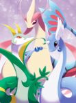  antennae bright_pupils closed_mouth colored_sclera dragonair head_wings horns maiko_(mimi) milotic no_humans pink_eyes pink_sclera pokemon pokemon_(creature) red_eyes serperior single_horn slit_pupils white_pupils white_wings wings 