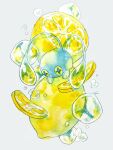  chinchou food fruit highres ice ice_cube lemon lemon_slice no_humans non_(kumakawayusu) painting_(medium) pokemon pokemon_(creature) traditional_media water_drop watercolor_(medium) 