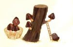  animal basket chai_(drawingchisanne) chocolate food-themed_creature highres log mushroom no_humans simple_background white_background 