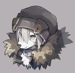  animal animal_focus beanie clothed_animal commentary_request dog fur_collar grey_background grey_eyes grey_hair hat no_humans original portrait short_hair simple_background smile solo wintom 