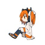  1girl a.i._voice adachi_rei black_pantyhose brown_shorts chibi expressionless from_side full_body gloves hair_ribbon hands_on_own_knees headlamp headset highres hood hood_down hooded_jacket jacket kizuna_ne0 long_sleeves medium_hair no_mouth one_side_up orange_eyes orange_hair pantyhose profile radio_antenna ribbon shoes shorts simple_background sitting sneakers solo utau white_background white_gloves white_jacket white_ribbon 