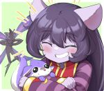  animal_ears blush closed_eyes colored_skin fairy league_of_legends lulu_(league_of_legends) pix_(league_of_legends) purple_hair purple_skin shortstack sifserf smile tail yordle 